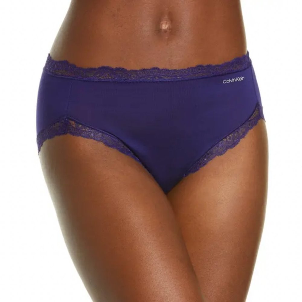 🌱 Calvin Klein Scallop Lace Trim High Waist Bikini In Purple Fuss - Picture 1 of 5